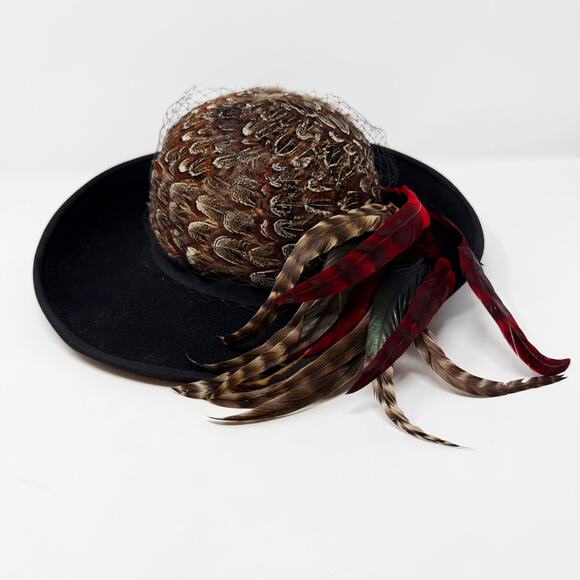 Vintage Don Anderson for Trio Accessories Feather PeachFelt Wool Bowler Hat - Picture 6 of 12